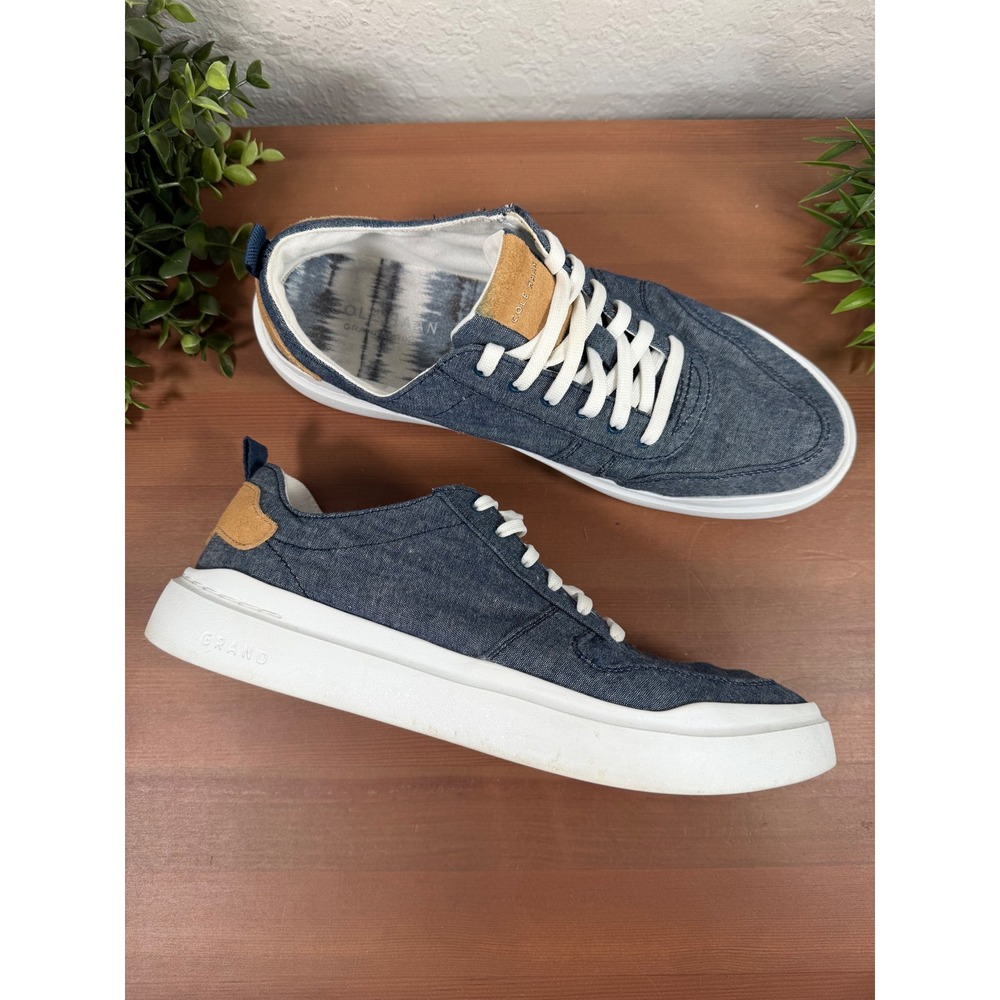 Cole Haan Womens Grand Crosscourt Daily Blue Canvas Suede Sneakers Size 9